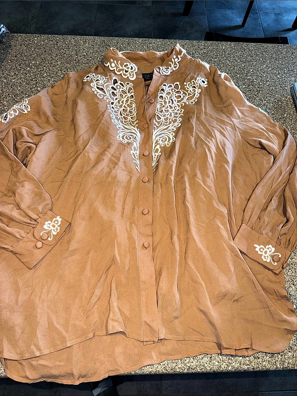 Bob Mackie Wearable Art Vintage Embroidered Silk Blouse Shirt